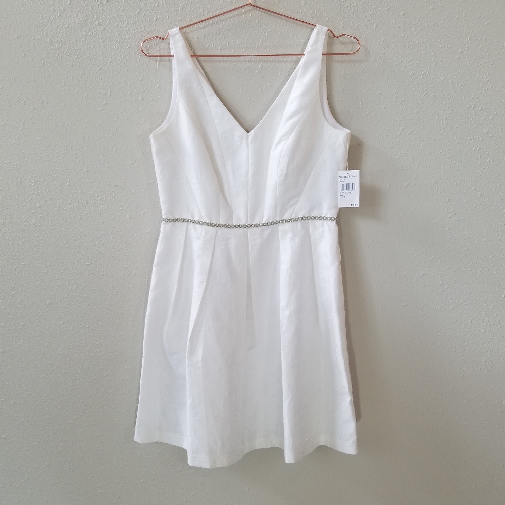 A.DREA Beaded Waist Sleeveless Double V-Neck Dress
